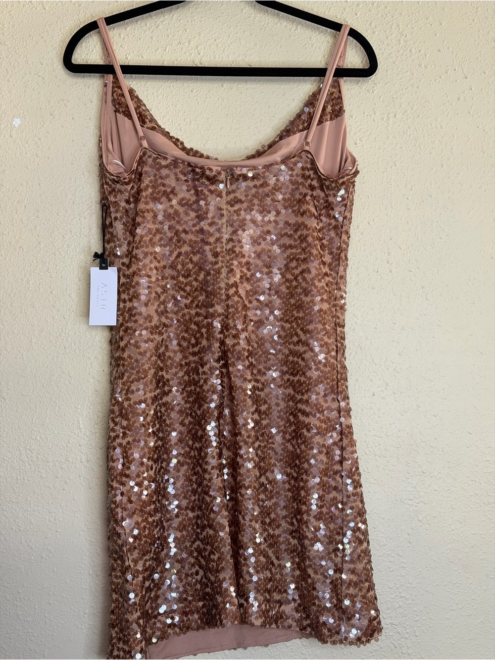 NWT | ASTR The Label | Sparks Fly Sequin Mini Dress Rose Gold - Size Large - Picture 5 of 6